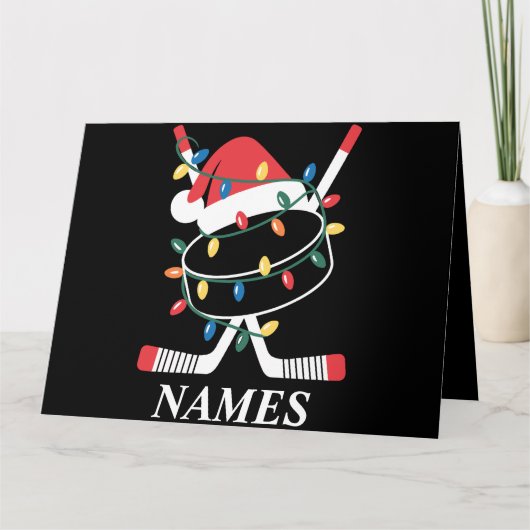 Personalized Name Christmas Hockey Xmas Santa Hat カード (正面)