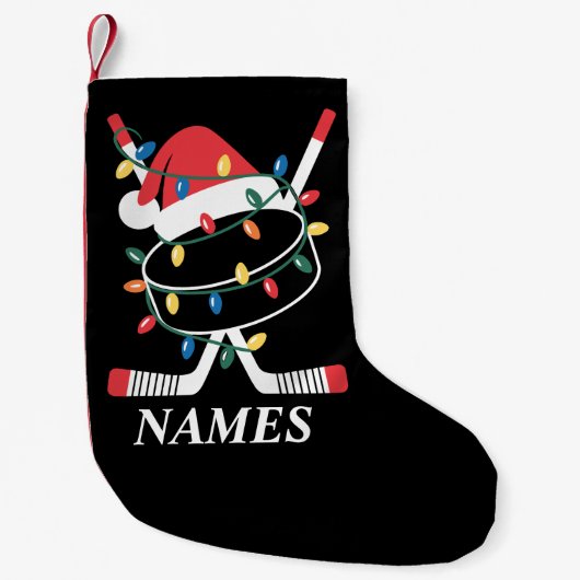 Personalized Name Christmas Hockey Xmas Santa Hat スモールクリスマスストッキング (正面)