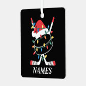 Personalized Name Christmas Hockey Xmas Santa Hat メタルオーナメント (正面左)