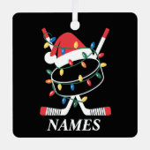 Personalized Name Christmas Hockey Xmas Santa Hat メタルオーナメント (正面)