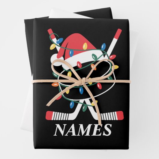 Personalized Name Christmas Hockey Xmas Santa Hat ラッピングペーパーシート (インサイチュ)