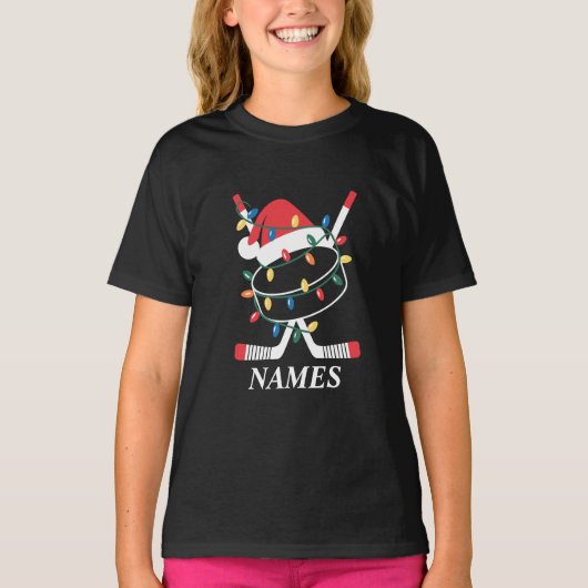 Personalized Name Christmas Hockey Xmas Santa Hat Tシャツ (正面)