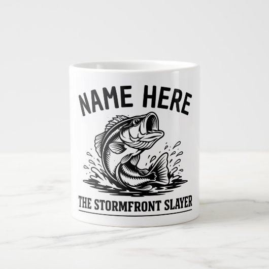 Personalized Name Classic Bass Fishing Storm ジャンボコーヒーマグカップ (正面)