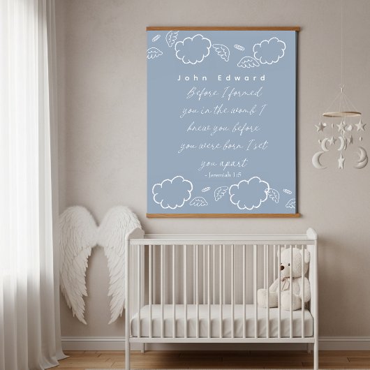Personalized Name Cloud Jeremiah 1:5 Nursery  吊り下げ型タペストリー