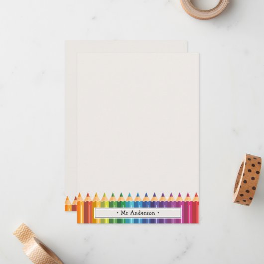 Personalized Name Colorful Pencils Teacher's ノートカード (正面/裏面インサイチュ)