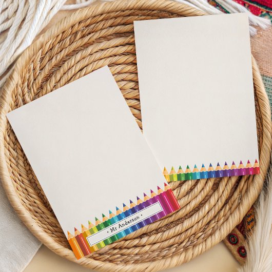 Personalized Name Colorful Pencils Teacher's ノートカード
