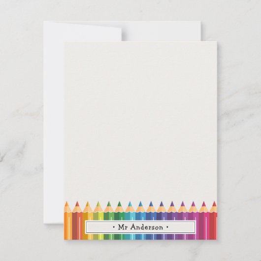Personalized Name Colorful Pencils Teacher's ノートカード (正面)