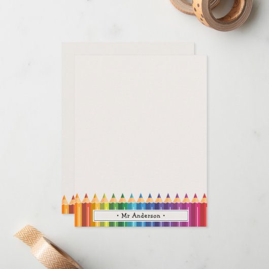 Personalized Name Colorful Pencils Teacher's ノートカード (正面/裏面インサイチュ)