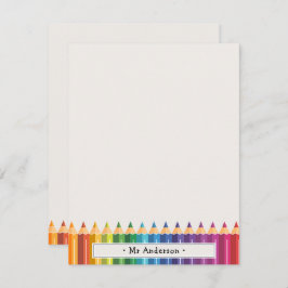 Personalized Name Colorful Pencils Teacher's ノートカード