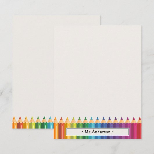 Personalized Name Colorful Pencils Teacher's ノートカード (正面/裏面)