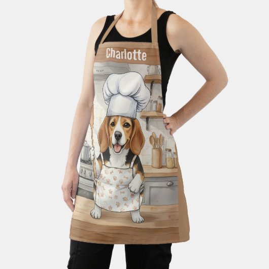 Personalized Name Cooking Beagle Dog Chef エプロン (インサイチュ)