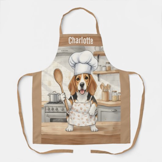 Personalized Name Cooking Beagle Dog Chef エプロン (正面)