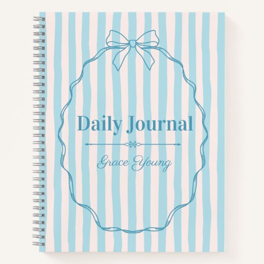 Personalized Name Custom Blue Ribbon  Elegant ノートブック (正面)