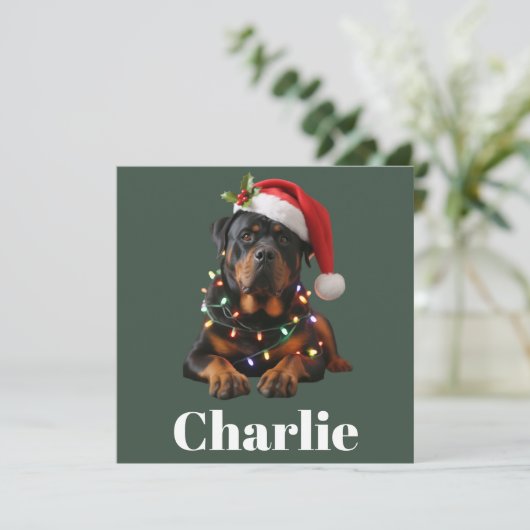 Personalized Name Custom Rottweiler Dog Christmas  シーズンカード (スタンド正面)