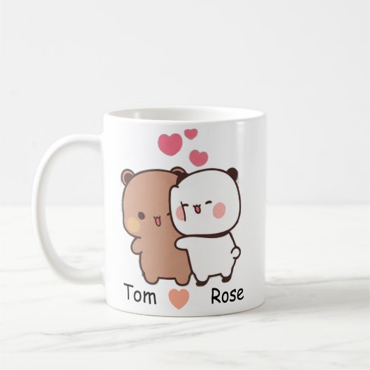 Personalized Name Cute Bear Couple Mug コーヒーマグカップ (左)