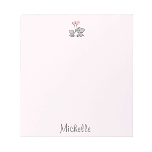 Personalized name Cute Elephant Mom & Baby Pink ノートパッド (正面)