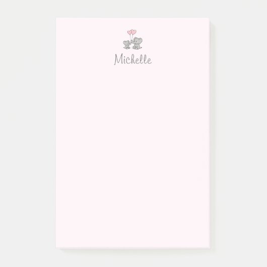 Personalized name Cute Elephant Mom & Baby Pink    ポストイット (正面)