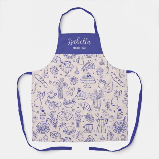 Personalized Name Cute Hand Drawn Food エプロン (正面)
