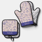 Personalized Name Cute Hand Drawn Food 鍋つかみ&鍋敷きセット (正面/裏面)