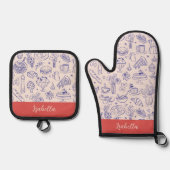 Personalized Name Cute Hand Drawn Food 鍋つかみ&鍋敷きセット (正面)