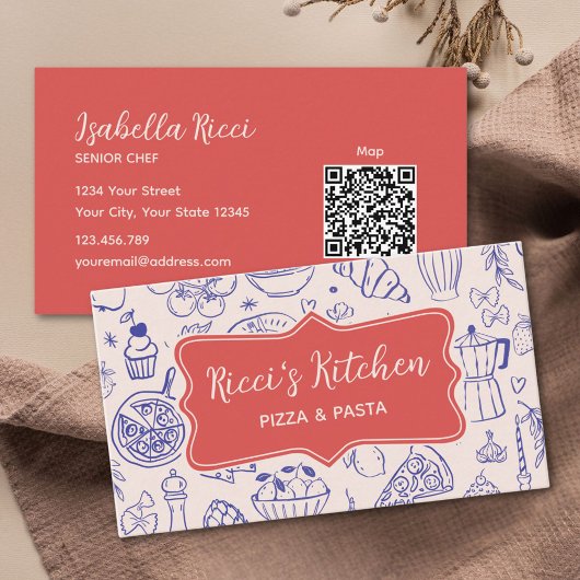 Personalized Name Cute Hand Drawn Food QR Code 名刺