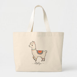 Personalized Name Cute Rainbow Llama ラージトートバッグ