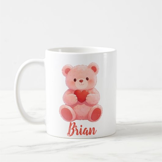 Personalized Name Cute Teddy Bear  コーヒーマグカップ (左)