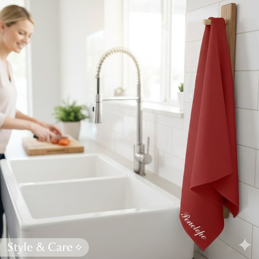 Personalized Name Deep Christmas Red キッチンタオル