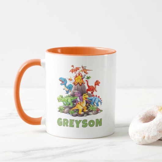 Personalized Name Dinosaur Kids Hot Cocoa マグカップ (ドーナツ)