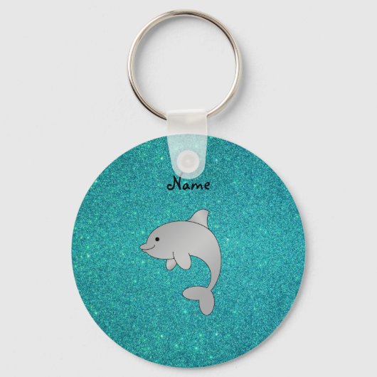 Personalized name dolphin turquoise glitter キーホルダー (正面)