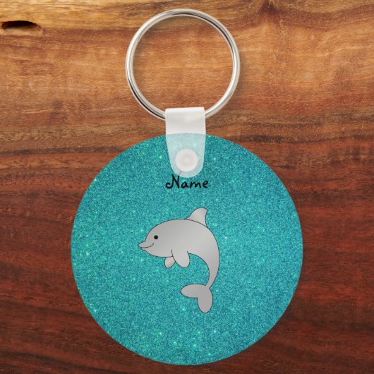 Personalized name dolphin turquoise glitter キーホルダー (正面)