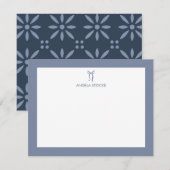 Personalized Name Dusty Blue Bow ノートカード (正面/裏面)