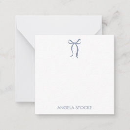 Personalized Name Dusty Blue Bow ノートカード