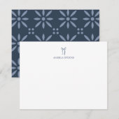 Personalized Name Dusty Blue Bow ノートカード (正面/裏面)