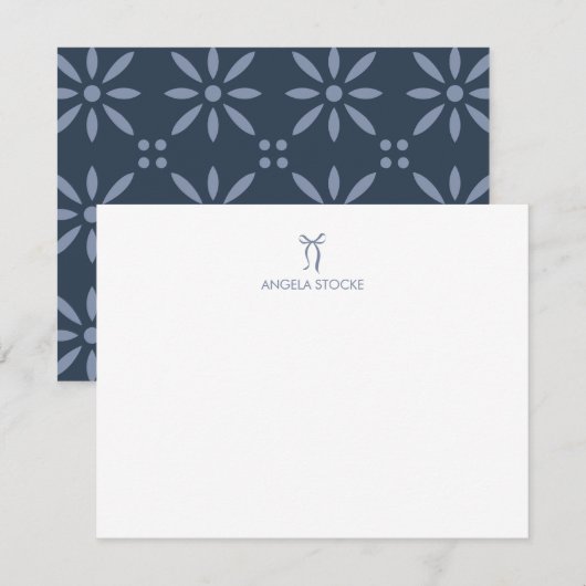 Personalized Name Dusty Blue Bow ノートカード (正面/裏面)