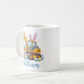 Personalized Name Easter Excavator Mug for Kids コーヒーマグカップ (正面左)