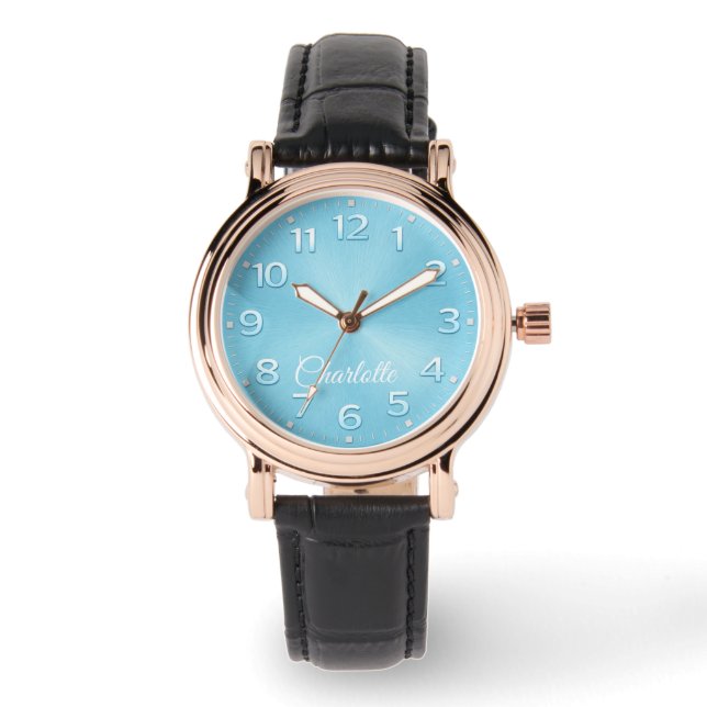 Personalized Name Elegant Blue Dial Watch 腕時計 (正面)