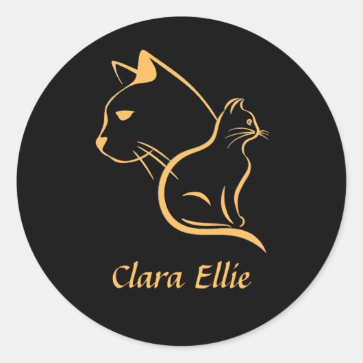 Personalized name - elegant cat  ラウンドシール (正面)