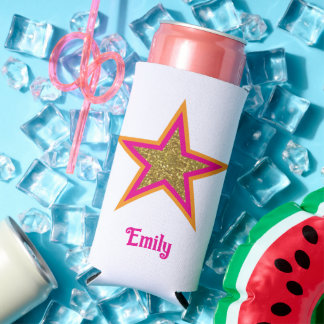 Personalized name elegant gold &pink star  スリム缶クーラー