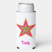Personalized name elegant gold &pink star  スリム缶クーラー (Seltzer正面)