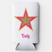 Personalized name elegant gold &pink star  スリム缶クーラー (正面)