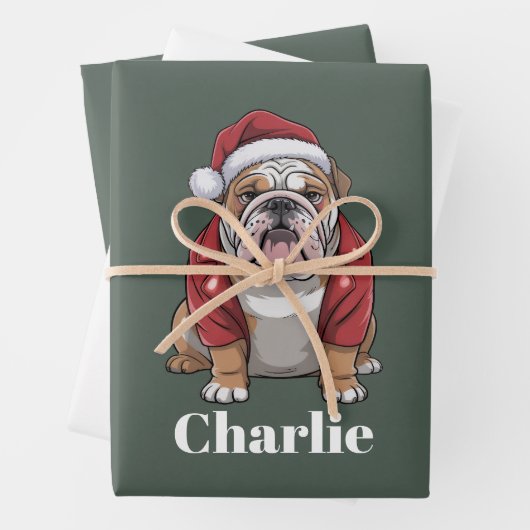 Personalized Name English Bulldog Dog Christmas  ラッピングペーパーシート (インサイチュ)
