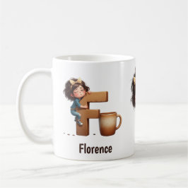 Personalized Name & F Sleepy Morning Plaid Charact コーヒーマグカップ