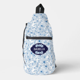 Personalized Name Feminine Blue Floral Pattern スリングバッグ