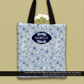 Personalized Name Feminine Blue Floral Pattern トートバッグ