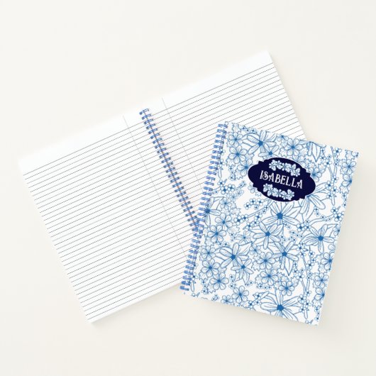 Personalized Name Feminine Blue Floral Pattern ノートブック (内部)