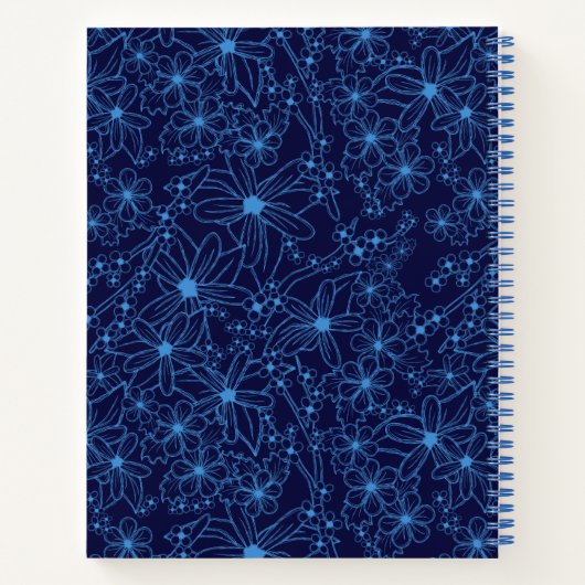 Personalized Name Feminine Blue Floral Pattern ノートブック (裏面)