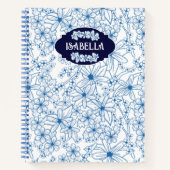 Personalized Name Feminine Blue Floral Pattern ノートブック (正面)