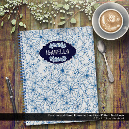 Personalized Name Feminine Blue Floral Pattern ノートブック