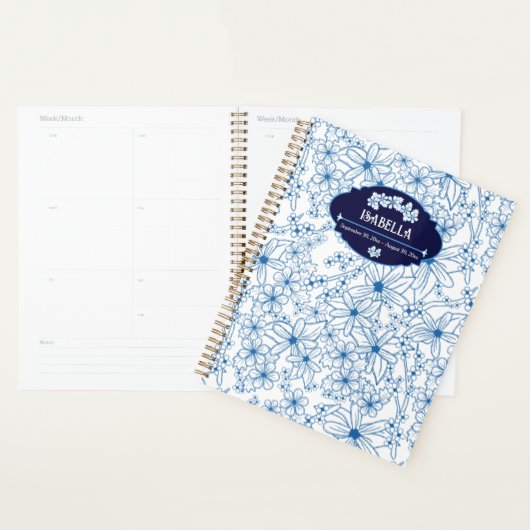 Personalized Name Feminine Blue Floral Pattern プランナー手帳 (ディスプレー)
